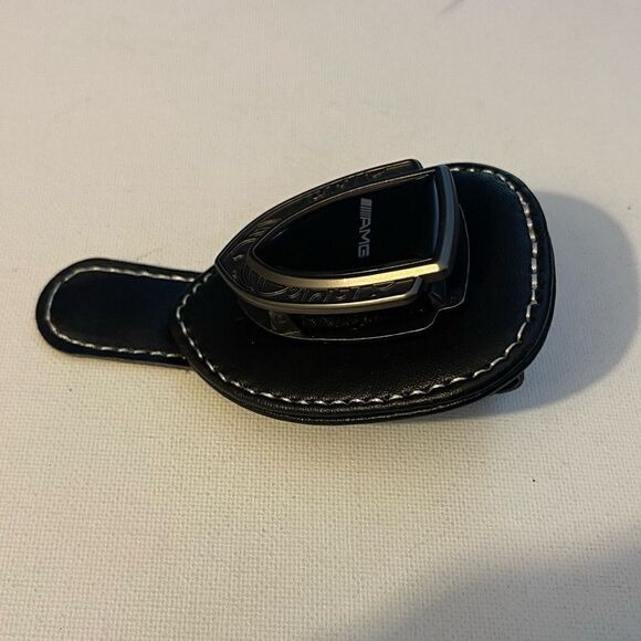 AMG Mercedes Sunglass Holder for Car with Logo Black PU Leather NWT - Picture 6 of 11